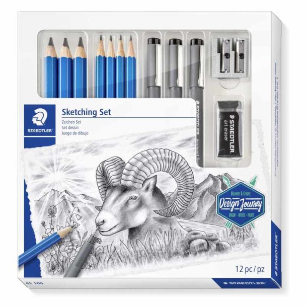 Staedtler Blyant til sketching - st med 7 blyanter - 3 pigment liners - viskelder og blyantspidser